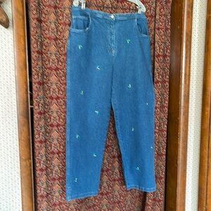 WM 1X Quacker Factory Christmas Holiday Jeans Vtg Holly Excellent Condition